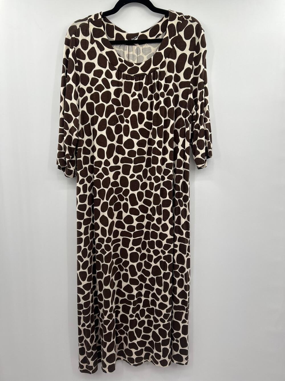 Patio by Cabernet Giraffe Print Maxi Dress L Animal Print Brown Cream Leisure